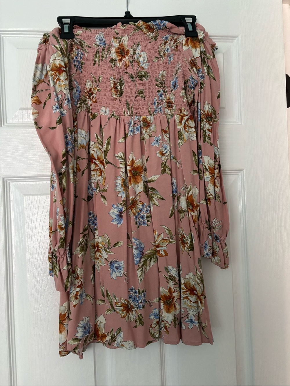 Xhilaration Pink Floral Off-Shoulder Smocked Dress